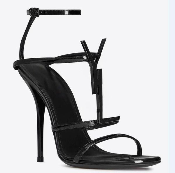 

women luxurys designers sandals heels shoes open toe genuine patent leather alphabet shoe christmas handbag factory_footwear, Black