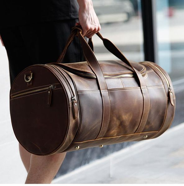 

duffel bags men travel bag leather round shap weekend duffle cowhide big size carry travelling handbag