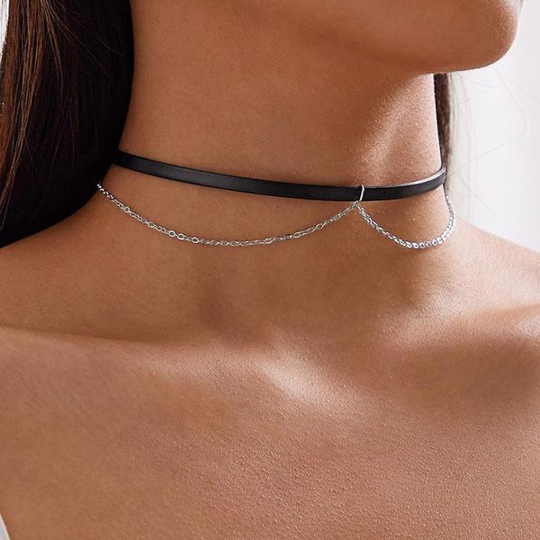 Anhänger Halsketten 2021 Ins Rhodium Dünne Kette Schwarz Kunstleder Punk Hip-Hop Rock Choker Halskette Koreanische Mode Frauen Party schmuck