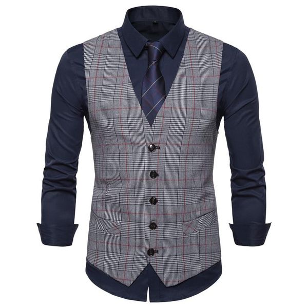 

men's vests light grey mens vest ready to wear wedding prom waistcoat casual business v-neck 2 pockets 5 buttons, Black;white