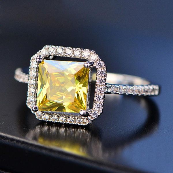 

charms 7mm citrine women's rings genuine 100% 925 sterling silver jewelry with zircon stones anniversary engagement gifts cluster, Golden;silver