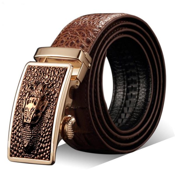 

belts men luxury genuine real leather crocodile brand designer automatic alloy buckle cowhide jeans belt male, Black;brown