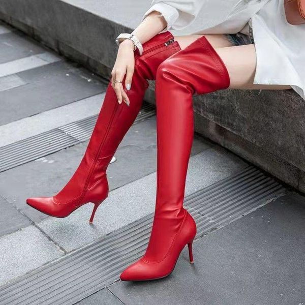 

boots 2021 luxury women's shoes fashion over knees high 9cm nightclub pumps autumn and winter stretch female 33-43, Black