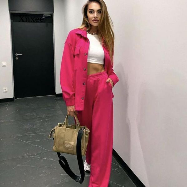 

women's two piece pants women jacket and outfits long sleeve trousers oversized coat two-piece suit tracksuits elastic waist fashion ov, White