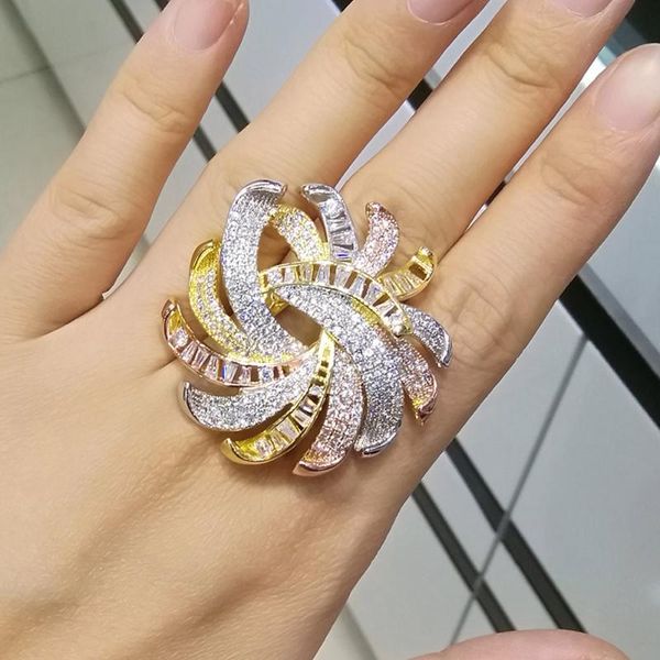 

wedding rings godki luxury 3 tone engagement flower for women bridal cubic zircon dubai accessories finger ring jewelry 2021, Slivery;golden