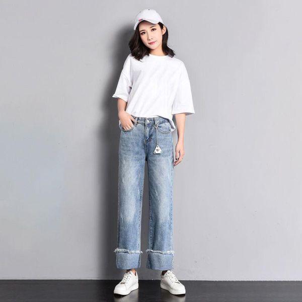 

Women's Jeans Woman's Denim Women Pants Straight Long High Waist Girl Loose Trousers Wide Leg Casual LIJ7, Blue