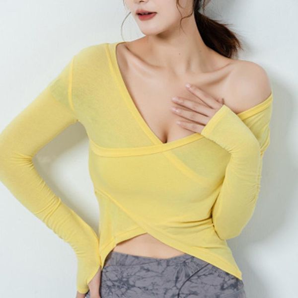 

yoga outfit fitness clothes long-sleeved women's slim slimming running quick-drying sports net red navel tight t-shirt