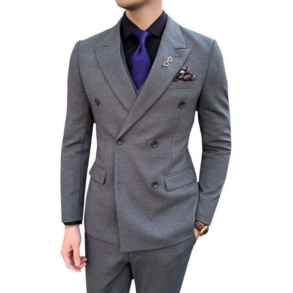

men's suit three piece set jacket vest pants business casual gentleman wedding party male double breasted blazer coat trousers suits &, White;black