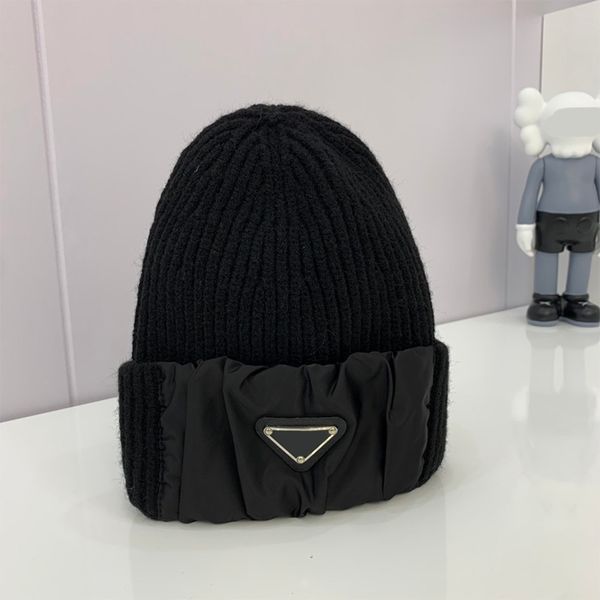 

designer hat brimless cap womens patchwork cashmere caps satin brand knitting luxury wool simple winter men 55-59cm habbly, Blue;gray