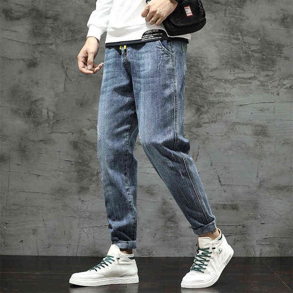 

men's jeans fashion denim harlan pants autumn drawstring men's jeans are easy to wear, Blue