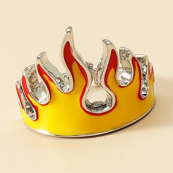 

cluster rings punk flame for women men girls boys hip hop fashion party jewelry gifts colorful open end adjustable size, Golden;silver
