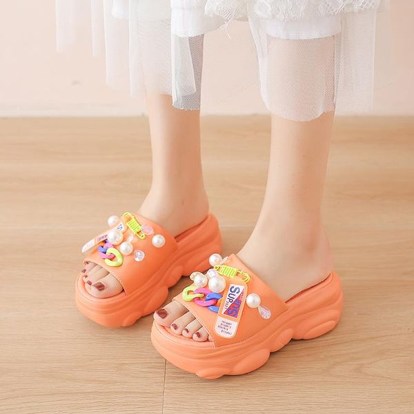 

dress shoes platform women's sandals 2021 fashion summer pearl slippers women thick soled beach casual open toed chunky woman, Black