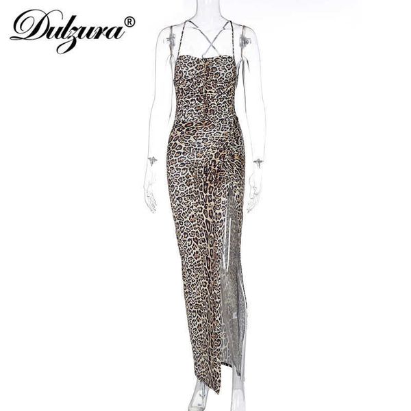 

leopard women strap maxi dress slit ruched lace up backless bodycon streetwear party elegnat 2021 summer festival, Black;white