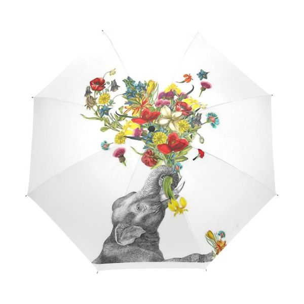 

umbrellas elephant art with flower print umbrella sunshade three folding rain women merry gift for lover friend