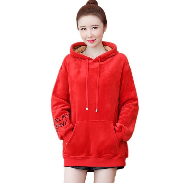 

autumn winter women thicken warm fleece coat korean fashion plus size loose hoodies sweatshirt women's & sweatshirts, Black