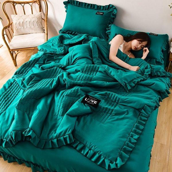 

comforters & sets colorblock washed soft quilted blanket aircondition quilt sheet pillowcase patchwork comforter bedspread edredÃ³n acolchado