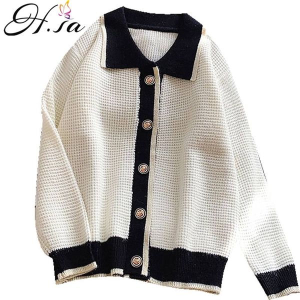 

h.sa sueter mujer women casual sweater and turn down collar elegant white cardigans ropa de fall jumpers 210417, White;black