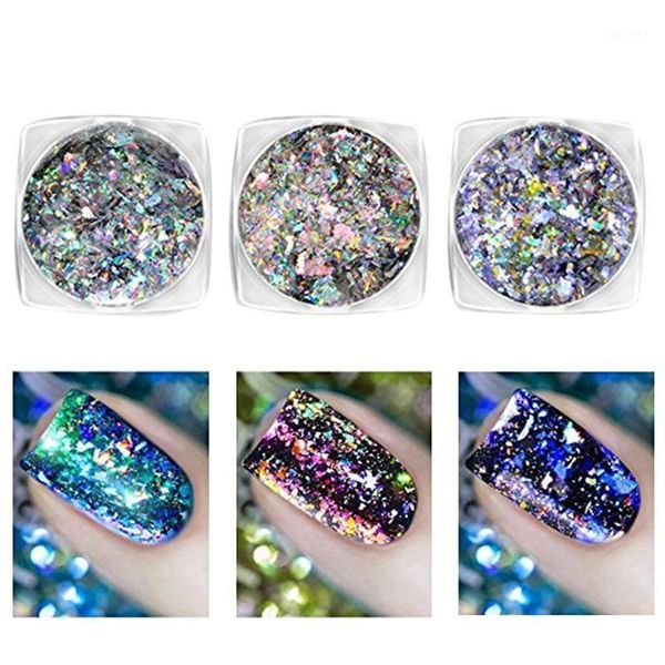 

nail art chameleon sequins glitter holographic flakes paillette galaxy mirror powder 3 boxes1, Silver;gold