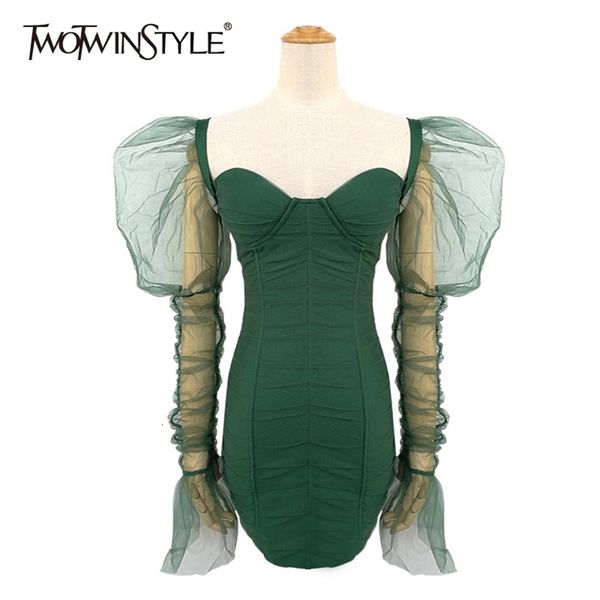 

slim patchwork dress for women square collar long sleeve high waist party mini dresses female fashion 210520, Black;gray