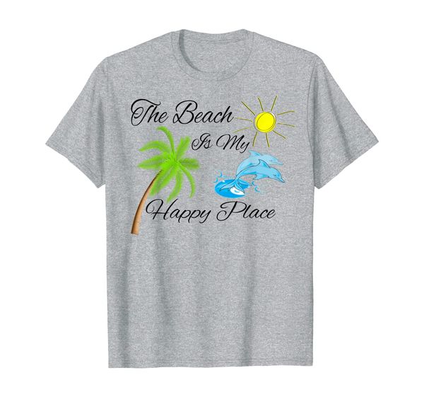 

the beach is my happy place dolphin palm tree sun t-shirt, White;black