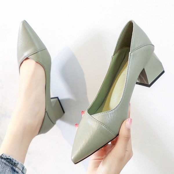 

dress shoes women pumps lady 5cm chunky heels soft leather elegant spring autumn thick slip-on casual shoe, Black