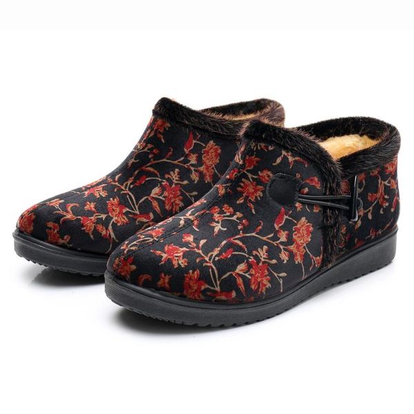 

boots sagace shoes winter women 2021 leisure round toe buckle ankle for chinese style elegant printed, Black