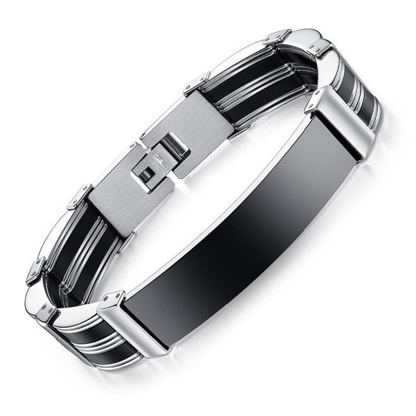 

modyle personalized black white silicone man bracelets fashion stainless steel link chain vintage jewelry accessories link,