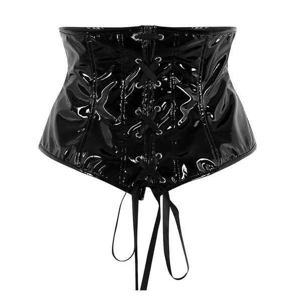 

womens wetlook latex underbust waist harness leather corset pole dance bustier adjustable lace up zipper waist trainer belt, Black;white