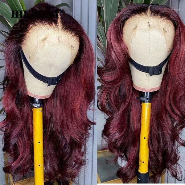 

ombre wave lace front human hair wigs with baby 1b99j body 13x6 bleached knots for black women1, Black;brown