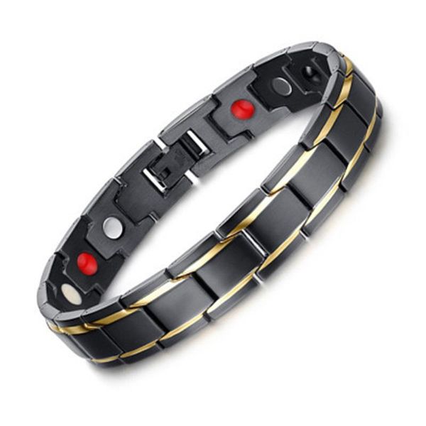 

therapeutic energy healing bracelet titanium steel magnetic therapy bangle bracelets link, chain, Black
