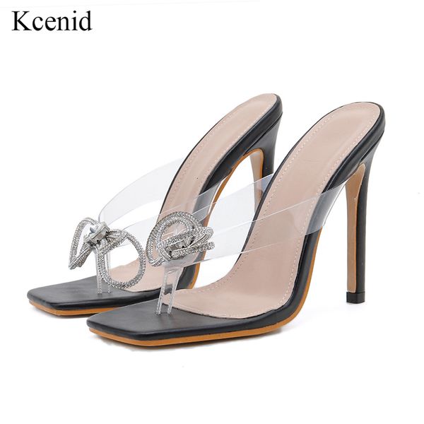 

sandals pvc jelly silver crystal slippers high heels bowtie women transparent sandals flip flops size 35-42 hdcw, Black
