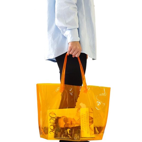 

storage bags transparent pvc shopping bag orange thickened handbag waterproof gift large capacity