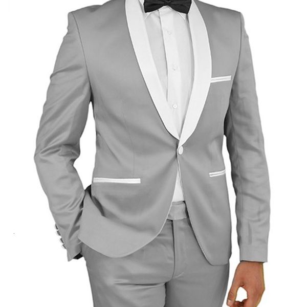 

men's suits & blazers groomsmen groom tuxedos sier grey arrival shawl white lapel men wedding man bridegroom 2 pieces (jacket + pa, White;black