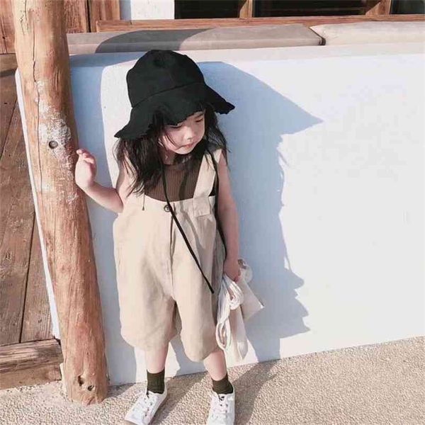 Meninas terno verão bebê menina roupas japonês e estilo coreano colete sem mangas + macacão conjuntos de roupas infantis 210625