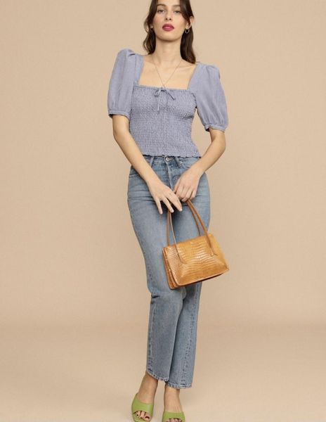 

women's blouses & shirts french 2021 summer product plaid pleated square neck puff sleeve shirt women, White