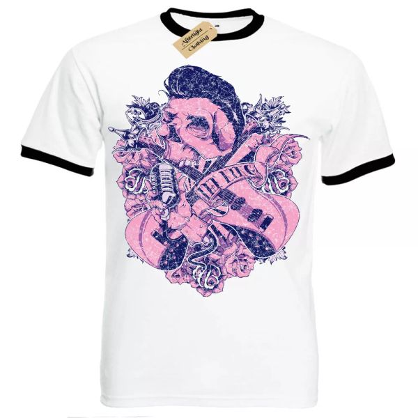 

el rey camiseta elvis calavera legend hombre ringer, White;black