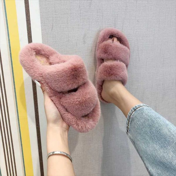 

fluffy home slippers women faux fur cozy furry slides open toe slip on soft house floor plush warm shoes, Black
