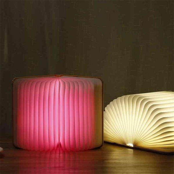 

new pu wood grain creative gift folding led book usb charging night lamp2021