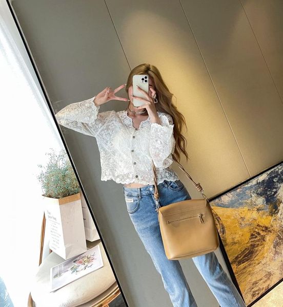 

Women's Two Piece Pants Crocheted Shirt Suspenders Three-piece Suit, White