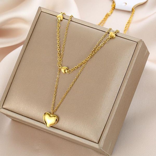 

chains fashion stainless steel upscale couples love heart necklace charms chain choker pendant for women jewelry, Silver