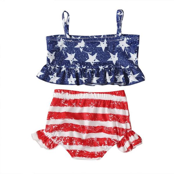 

one-pieces baby sleeveless striped printed sling pants two-piece suit swimsuit swimwear beach wear for girl colorful ruffles, Black