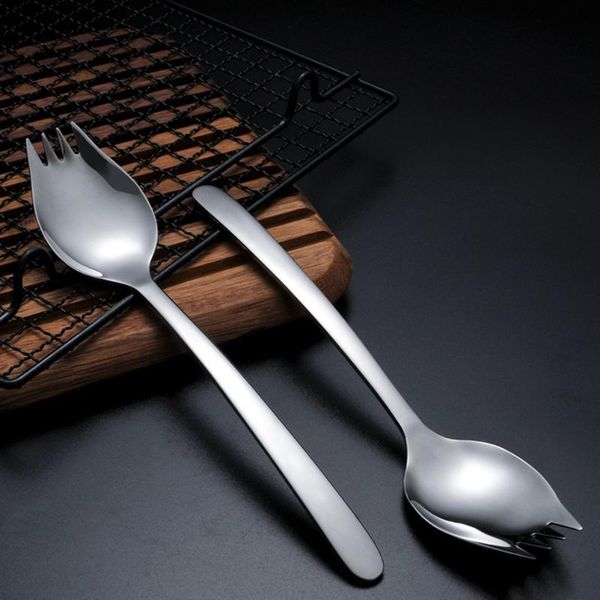 

forks 1pc stainless steel pasta spork long handle tableware fruit serving tool integral spoon fork for home restaurant