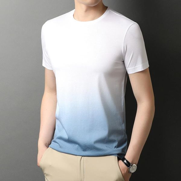 

men's t-shirts summer 2022 fashion o neck t shirt men ice silk gradient color short sleeve casual tee clothes a56, White;black