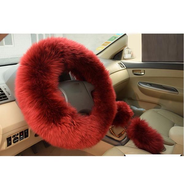 

3pcs steering wheel cover handbrake interior plush protector accessory covers