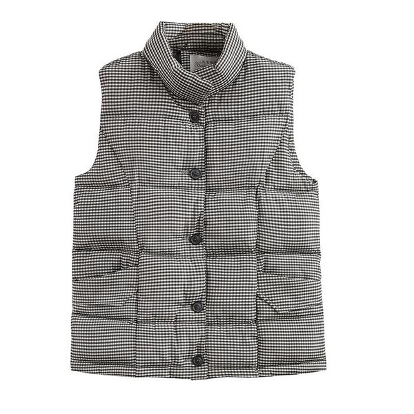 

women's vests plaid short jacket women sleeveless vest down cotton padded female veats stand collar waistcoat, Black;white