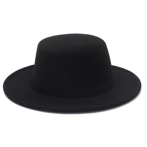 

wide brim hats classic solid color felt hat for men women polyster round jazz cap simple flat bowler, Blue;gray
