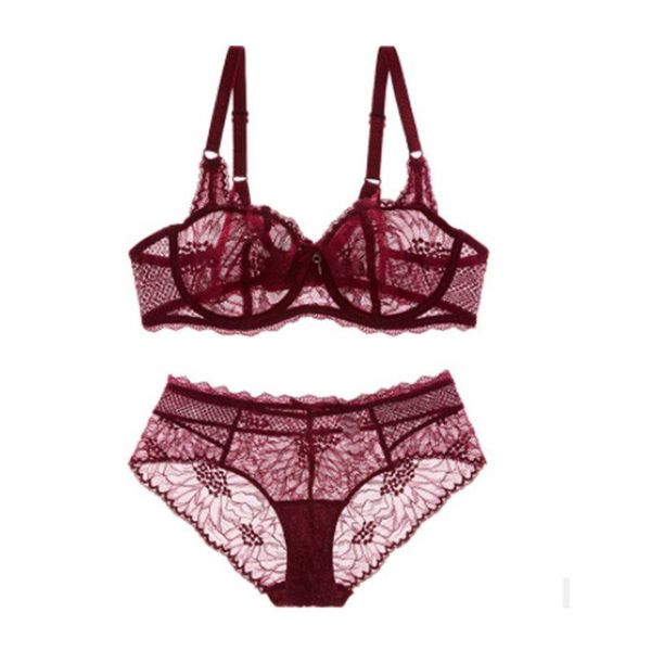 

bras sets fashion lace thin deep v-neck push up underwear -selling vintage solid color bra set, Red;black