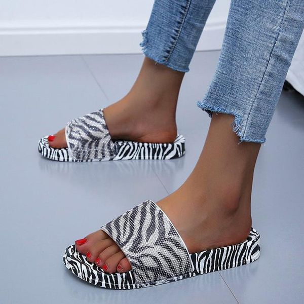 

woman sandals 2021 women's summer casual flats women zebra ladies outdoor thick bottom footwear female beach shoes plus size 42 slipper, Black