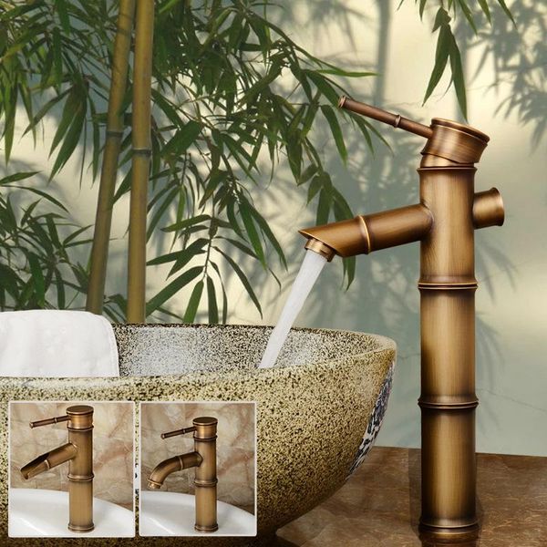 

bathroom sink faucets water mixer tap basin faucet antique brass bamboo shape bronze finish single handle and cold