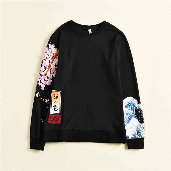 

women's hoodies & sweatshirts black long sleeve women patchwork embroidery pattern couple pullover harajuku clothes size s-xxl iw96